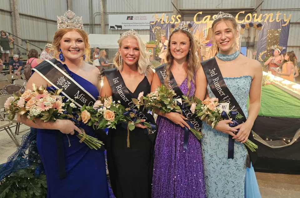 Miss Cass County 2024 and Miss Congeniality Maggie Taylor 1st Runner up Kyah Preston 2nd Runner up Savannah Bowser 3rd Runner up Kathryn Rodkey. Photo credit - Phill Dials for Cass County Communication Network