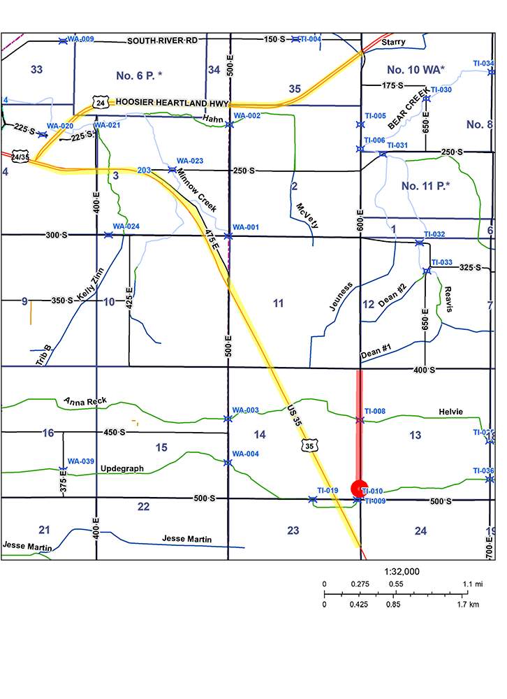 Map showing US 35S as suggested detour for closure of Cass County CR 600 E.